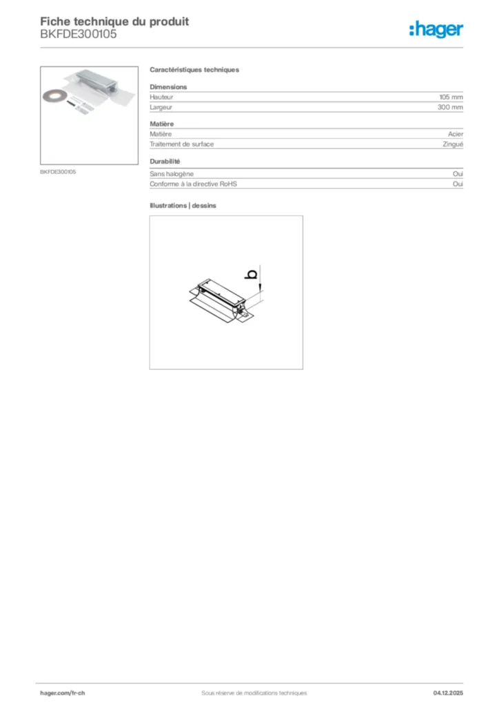 Image Hager Fiche technique du produit BKFDE300105 | Hager Suisse