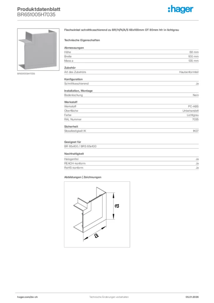 Bild Hager Produktdatenblatt BR651005H7035 | Hager Schweiz