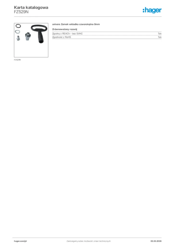 Zdjęcie Hager Karta katalogowa FZ529N | Hager Polska
