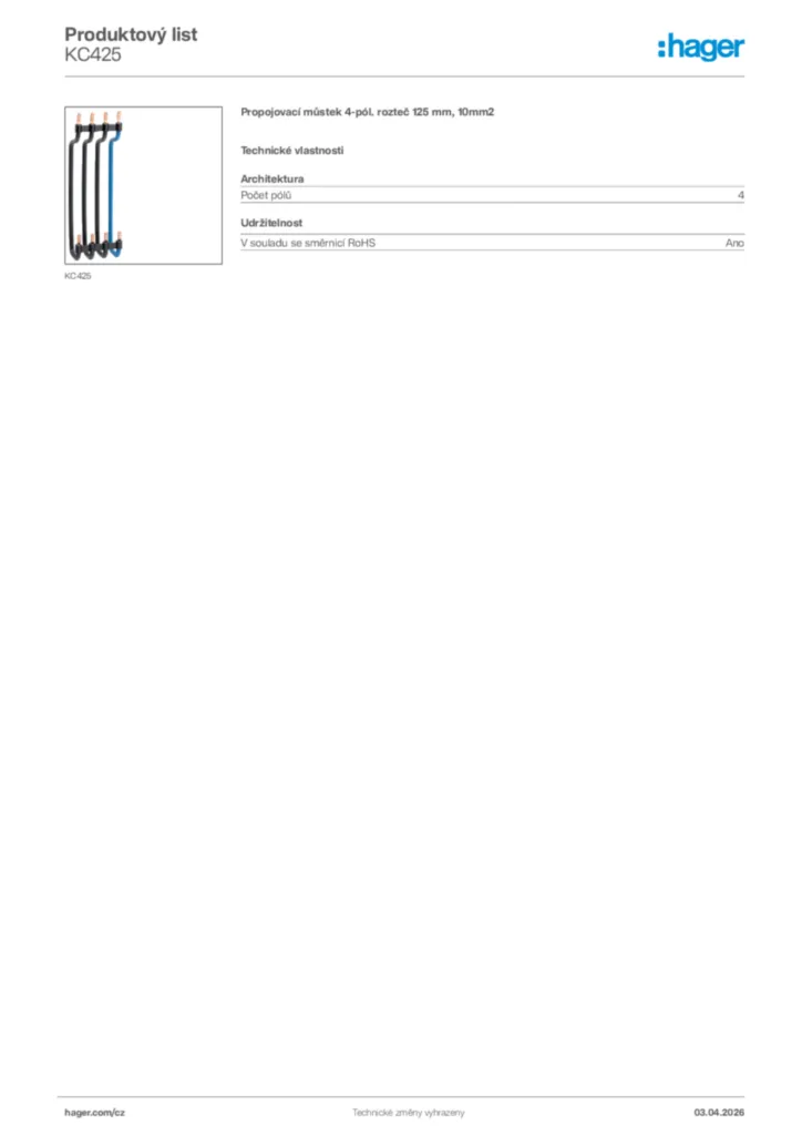 Obrázek Hager Product data sheet KC425 | Hager