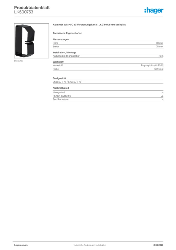 Bild Hager Produktdatenblatt LK500753 | Hager Deutschland