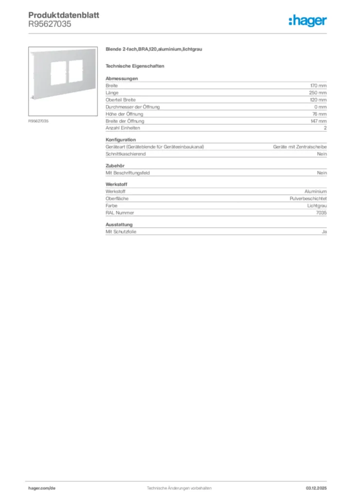 Bild Hager Produktdatenblatt R95627035 | Hager Deutschland