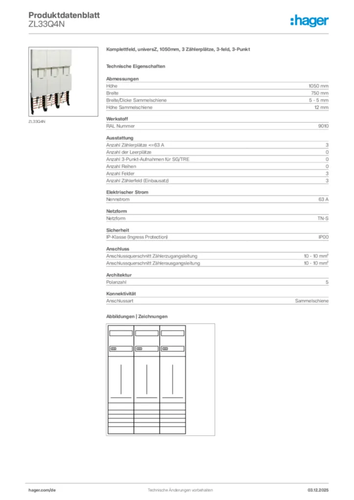 Bild Hager Produktdatenblatt ZL33Q4N | Hager Deutschland
