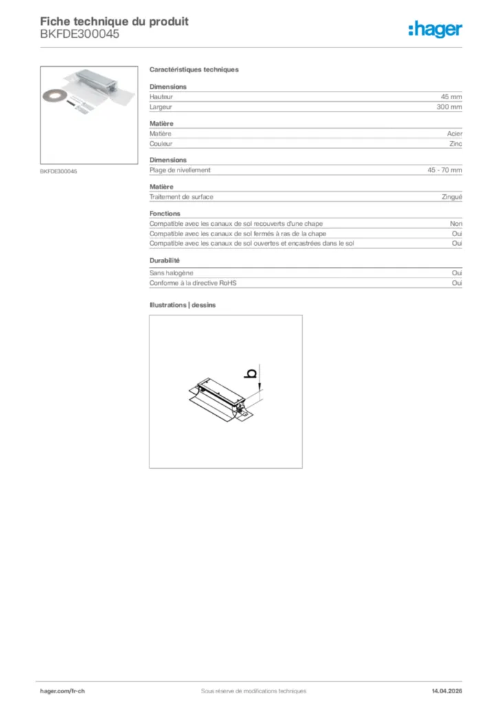 Image Hager Fiche technique du produit BKFDE300045 | Hager Suisse