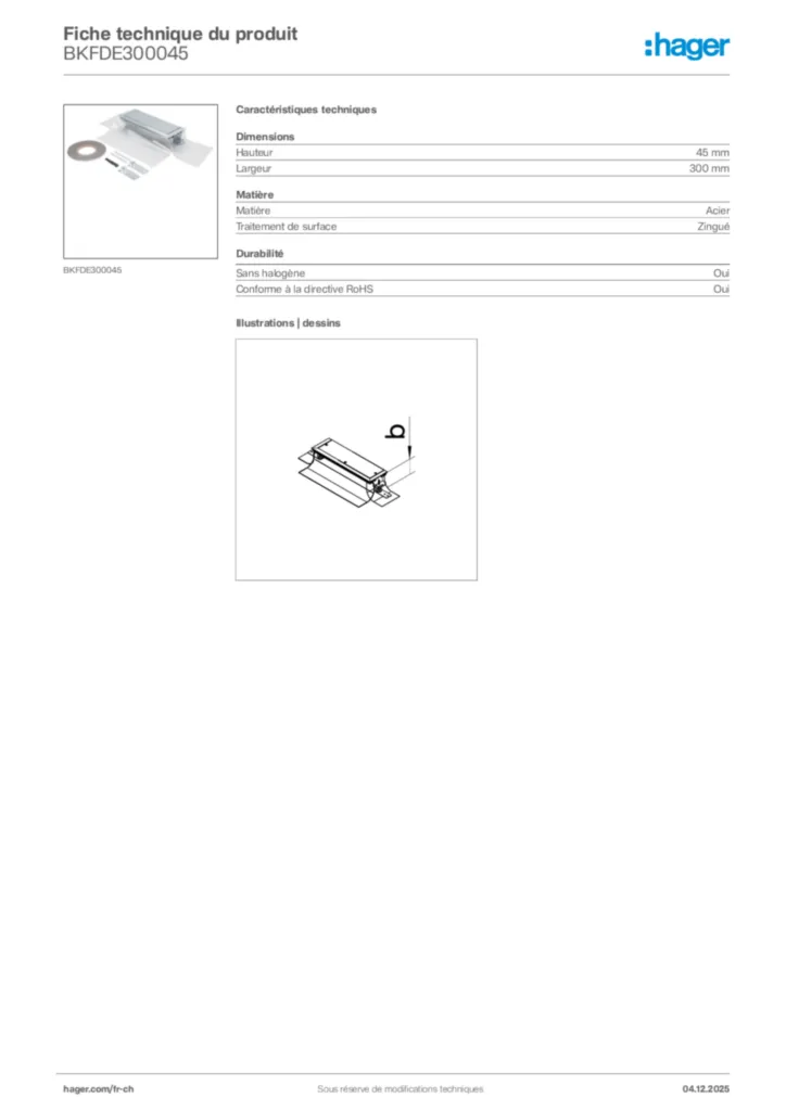 Image Hager Fiche technique du produit BKFDE300045 | Hager Suisse