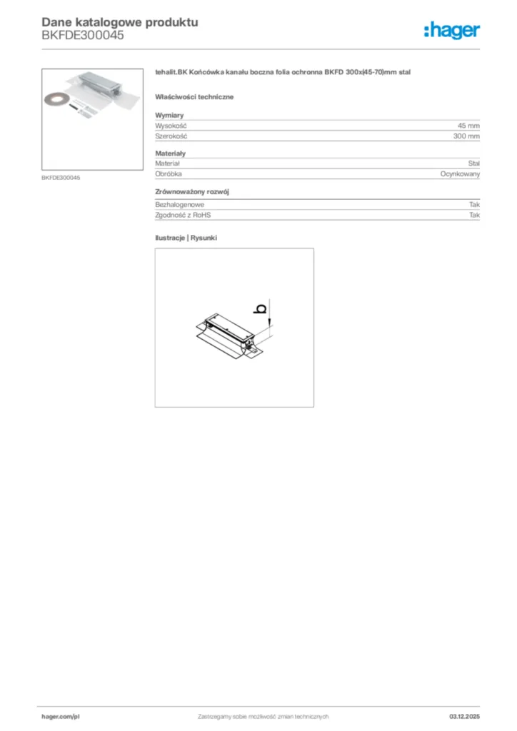 Zdjęcie Hager Dane katalogowe produktu BKFDE300045 | Hager Polska