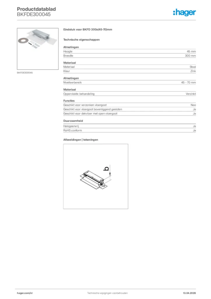 Afbeelding Hager Productdatablad BKFDE300045 | Hager Nederland