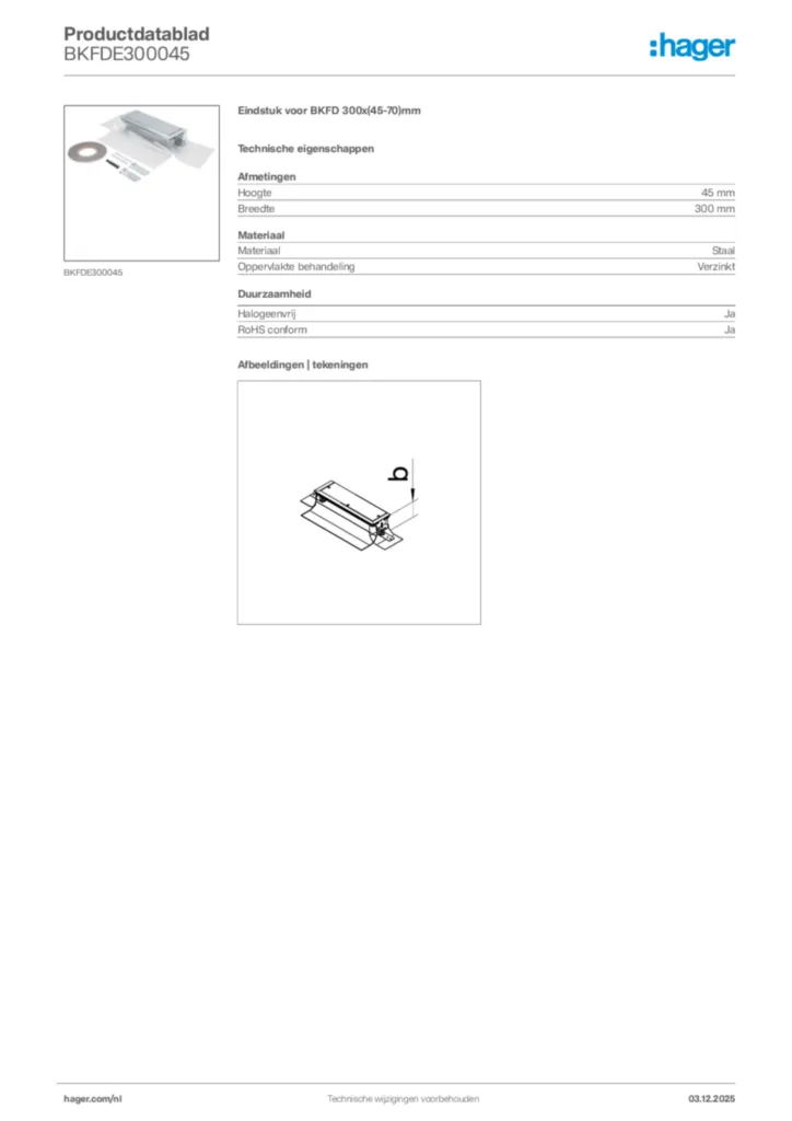 Afbeelding Hager Productdatablad BKFDE300045 | Hager Nederland