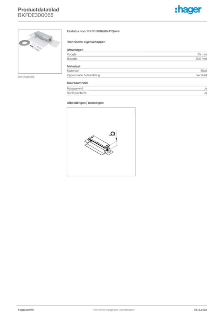Afbeelding Hager Productdatablad BKFDE300065 | Hager Nederland