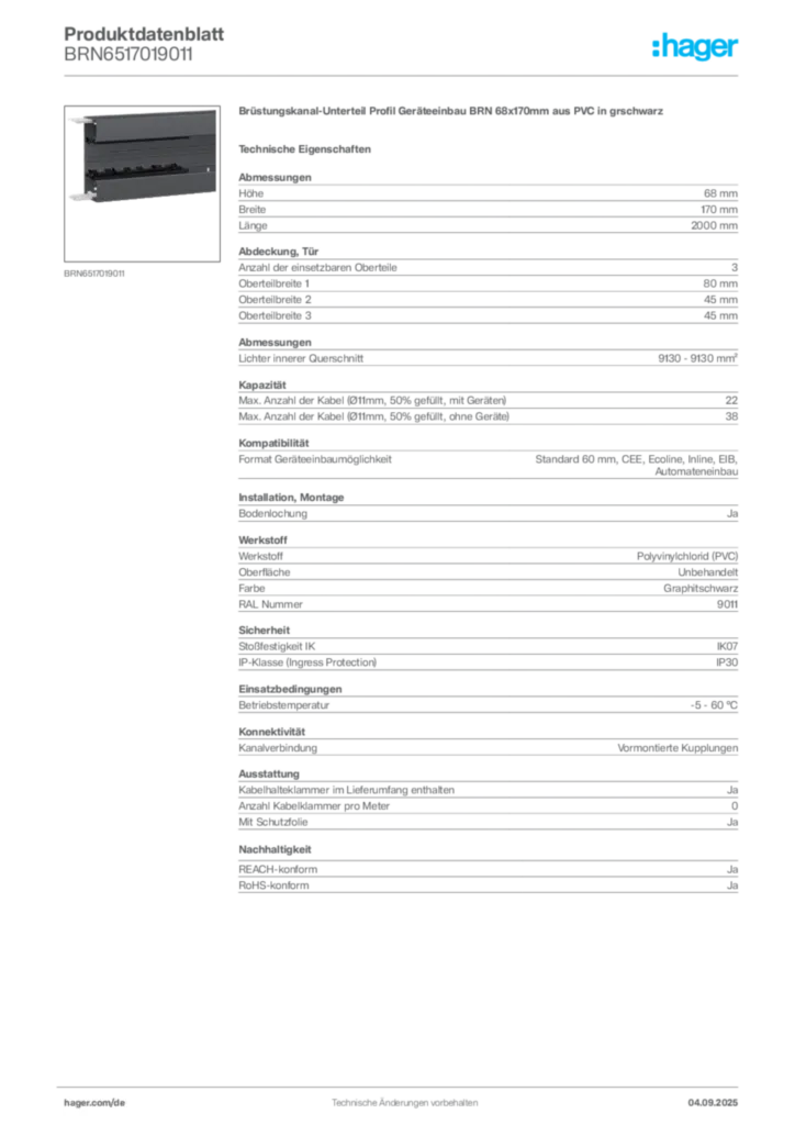 Bild Hager Produktdatenblatt BRN6517019011 | Hager Deutschland