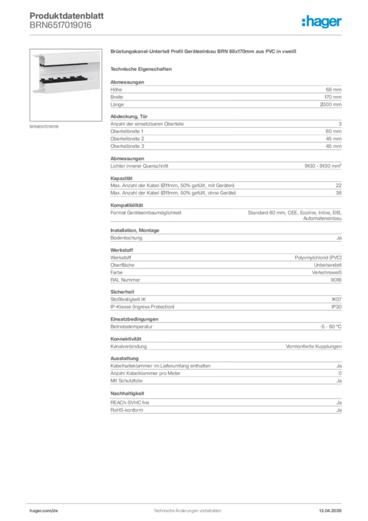 Bild Hager Produktdatenblatt BRN6517019016 | Hager Deutschland