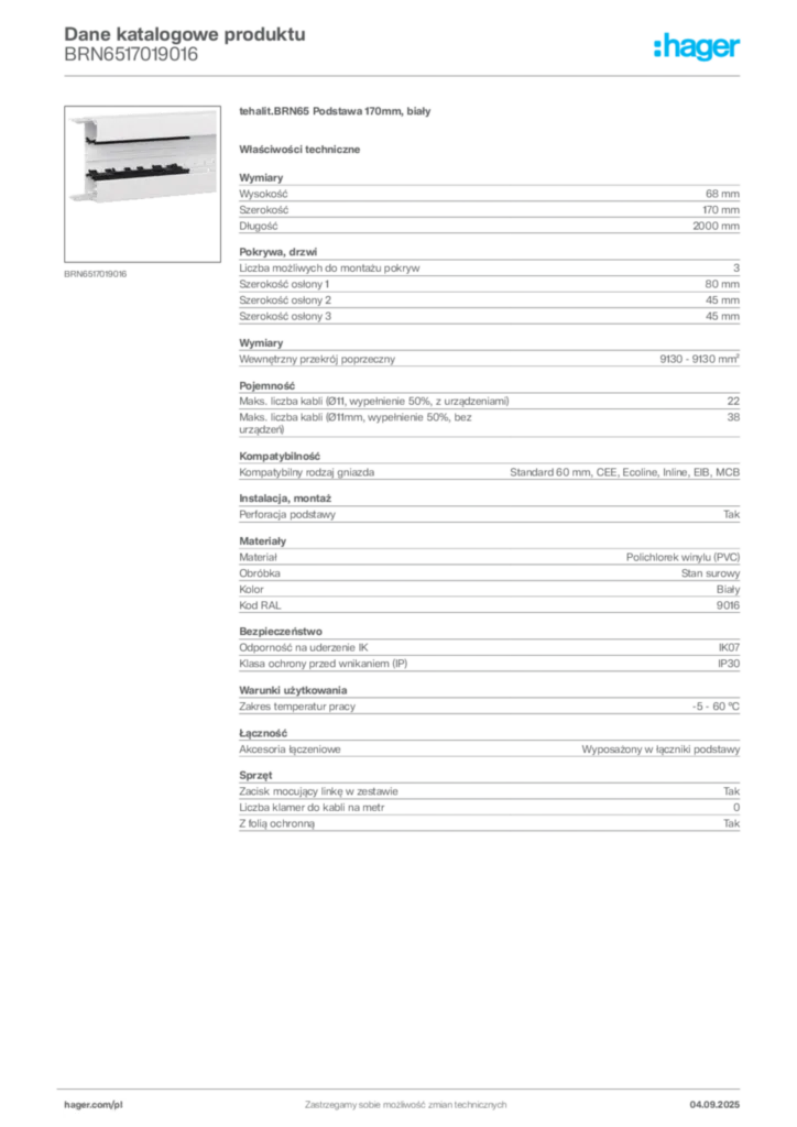 Zdjęcie Hager Dane katalogowe produktu BRN6517019016 | Hager Polska