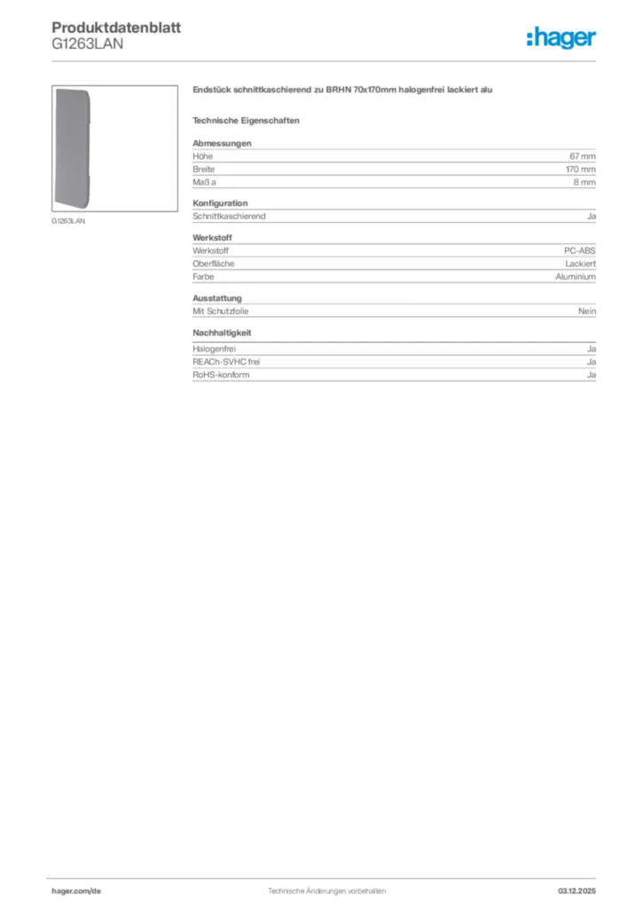 Bild Hager Produktdatenblatt G1263LAN | Hager Deutschland
