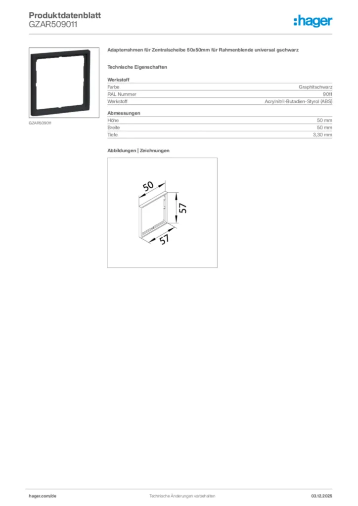 Bild Hager Produktdatenblatt GZAR509011 | Hager Deutschland