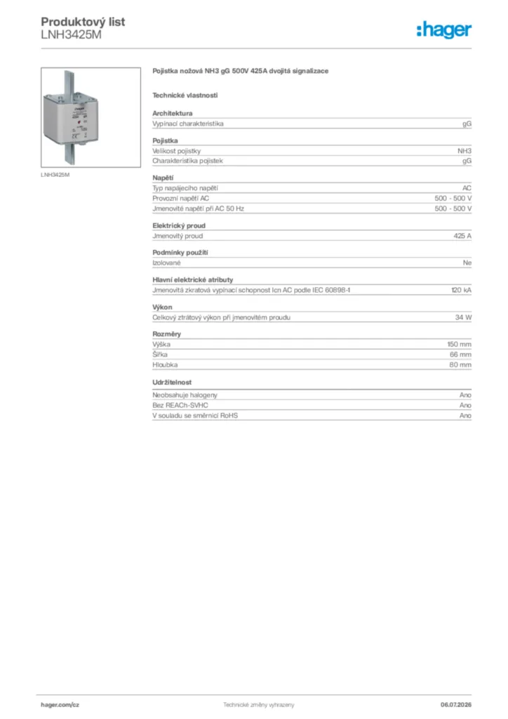Obrázek Hager Generováno - Datový list produktu LNH3425M | Hager