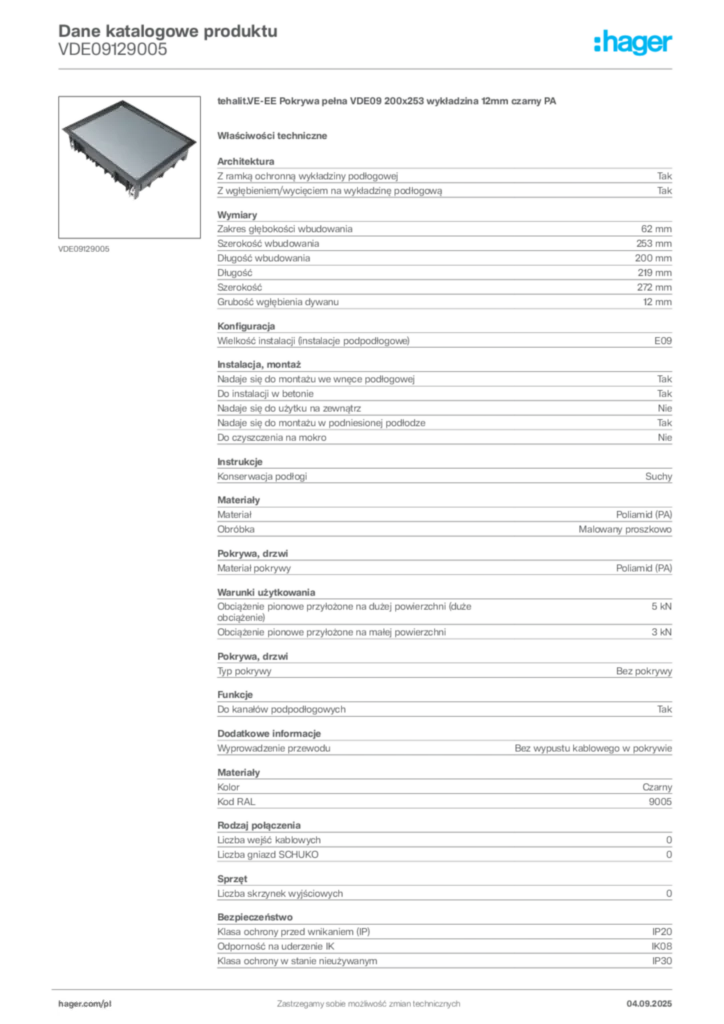 Zdjęcie Hager Dane katalogowe produktu VDE09129005 | Hager Polska