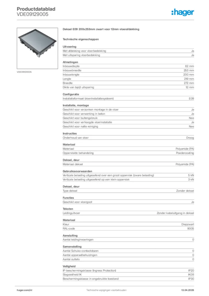Afbeelding Hager Productdatablad VDE09129005 | Hager Nederland