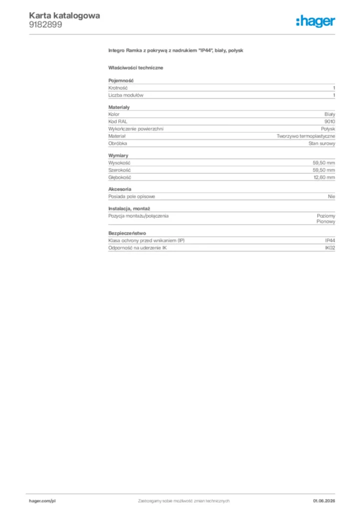 Zdjęcie Hager Karta katalogowa 9182899 | Hager Polska