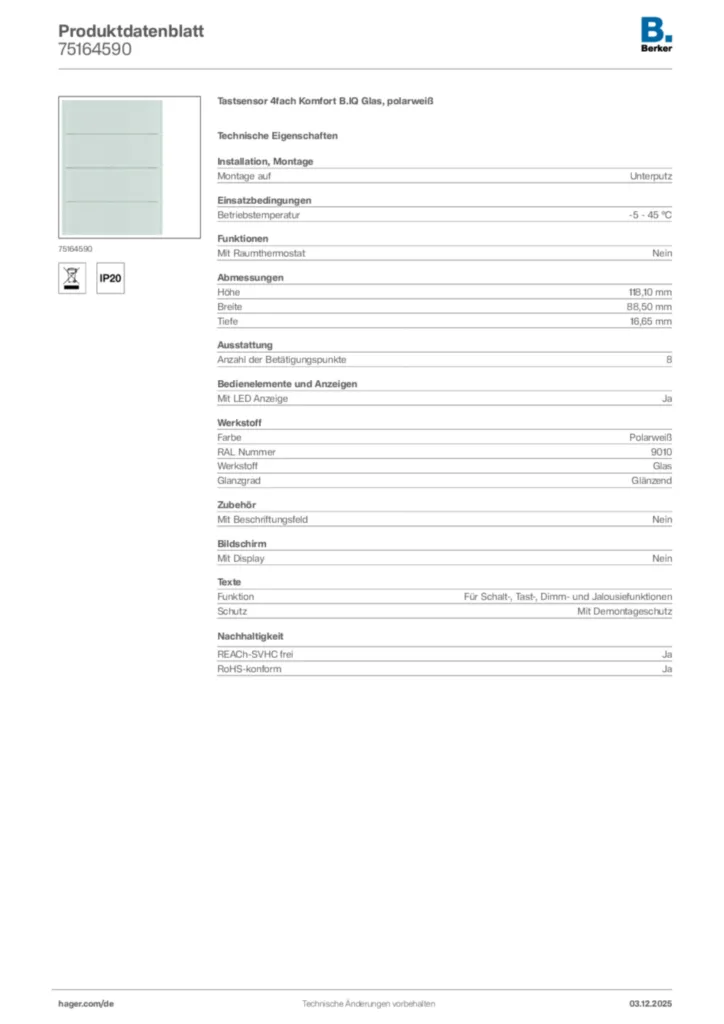 Berker Produktdatenblatt 75164590
