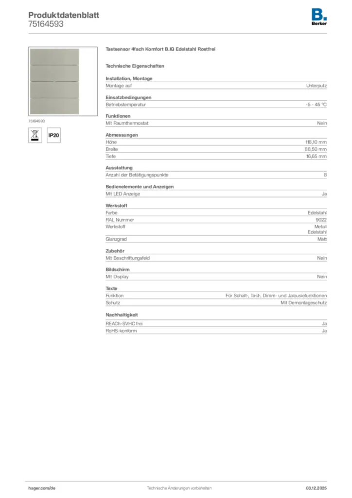 Berker Produktdatenblatt 75164593