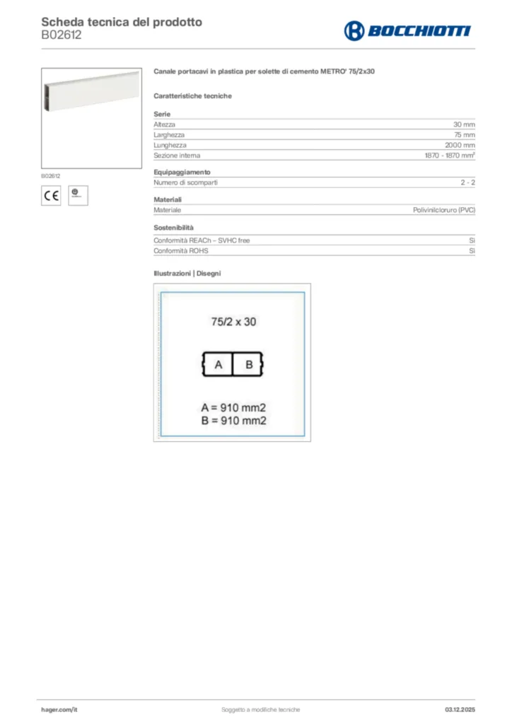 Immagine Bocchiotti Scheda tecnica del prodotto B02612 | Hager Italia