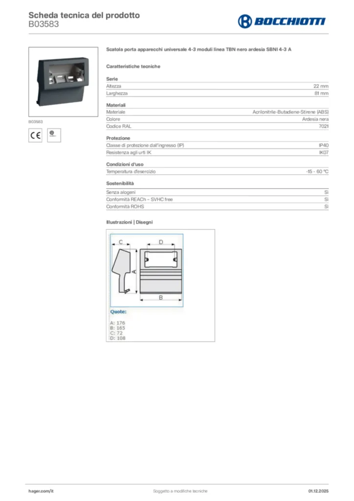 Immagine Bocchiotti Scheda tecnica del prodotto B03583 | Hager Italia