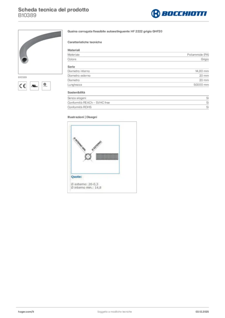 Immagine Bocchiotti Scheda tecnica del prodotto B10389 | Hager Italia