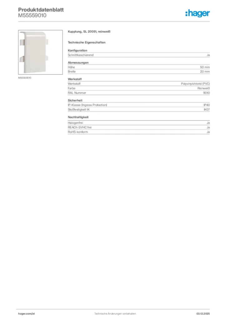 Bild Hager Produktdatenblatt M55559010 | Hager Deutschland