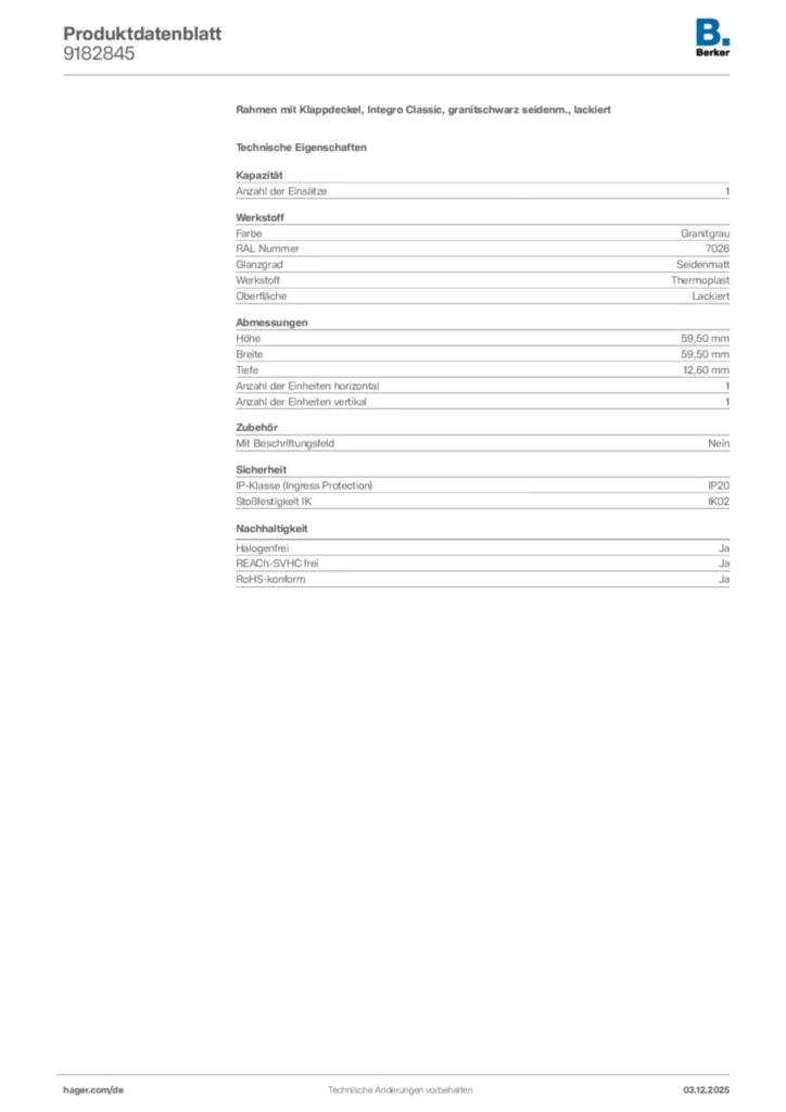 Bild Berker Produktdatenblatt 9182845 | Hager Deutschland