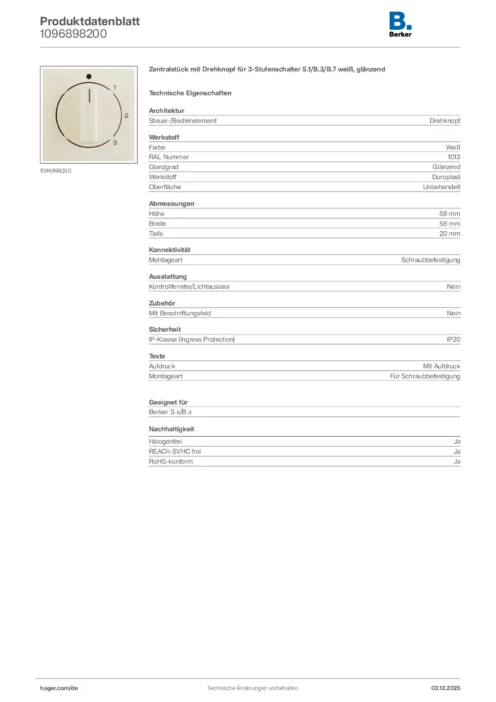 Berker Produktdatenblatt 1096898200