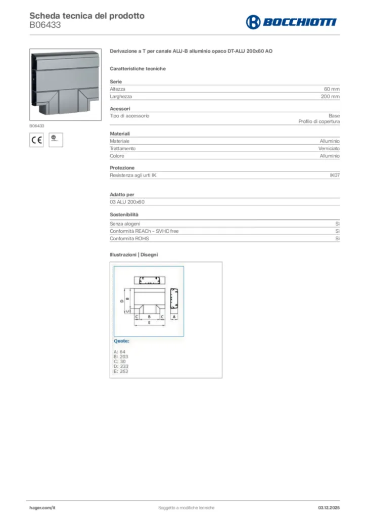 Immagine Bocchiotti Scheda tecnica del prodotto B06433 | Hager Italia