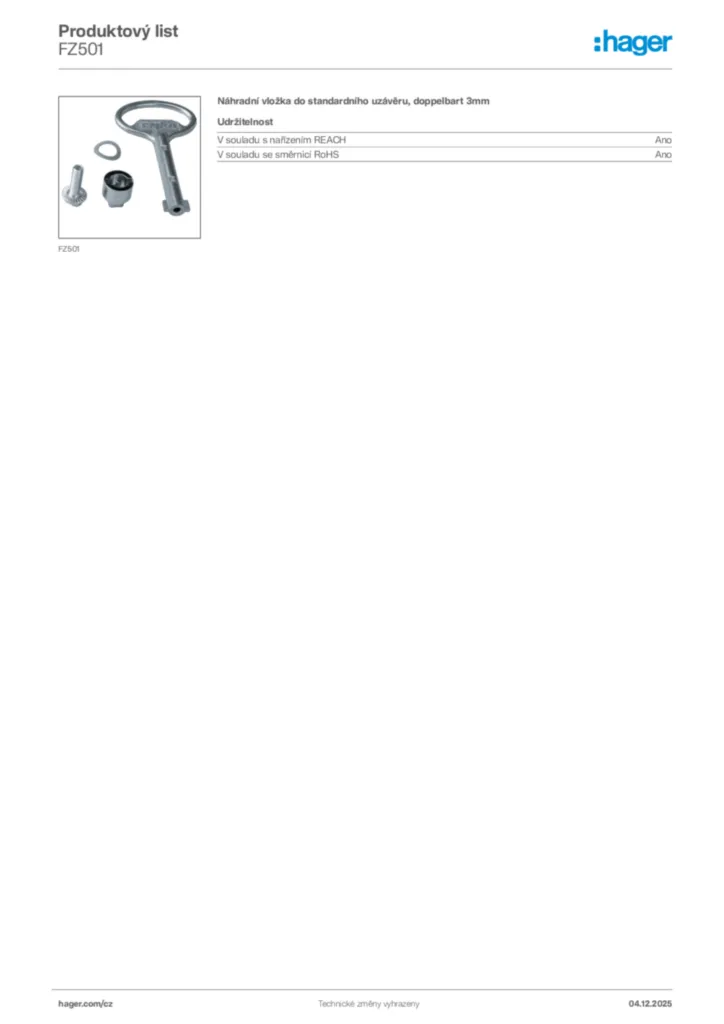 Obrázek Hager Product data sheet FZ501 | Hager