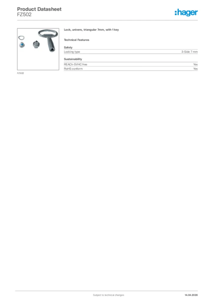 Image Hager Product data sheet FZ502  | Hager Africa