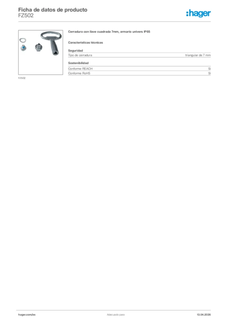 Imagen Hager Ficha de datos de producto FZ502 | Hager España