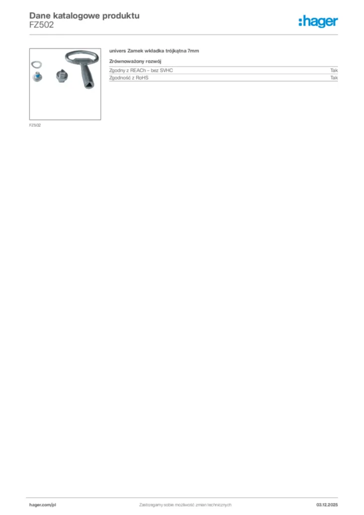 Zdjęcie Hager Karta katalogowa FZ502 | Hager Polska
