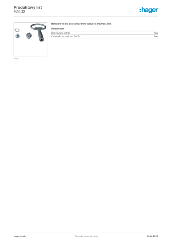 Obrázek Hager Product data sheet FZ502 | Hager