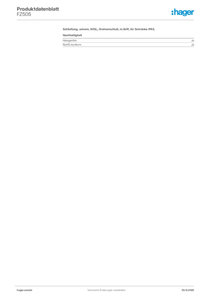 Bild Hager Produktdatenblatt FZ505 | Hager Deutschland