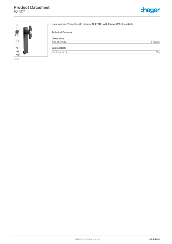 Image Hager Product data sheet FZ507  | Hager Africa