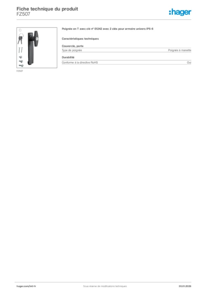 Image Hager Fiche technique du produit FZ507 | Hager Afrique