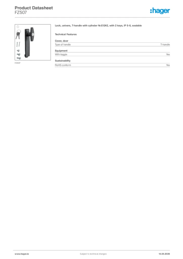 Image Hager Product data sheet FZ507  | Hager