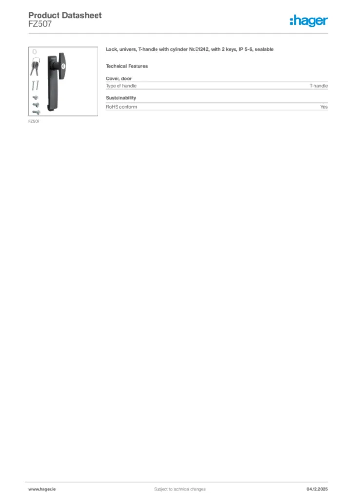 Image Hager Product data sheet FZ507  | Hager