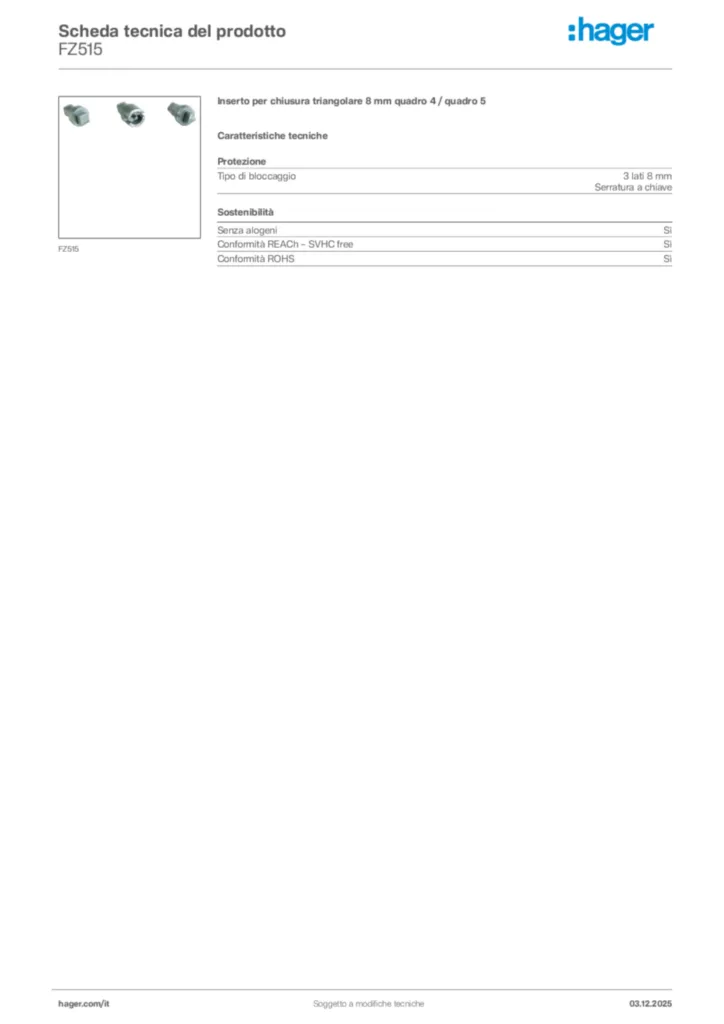 Immagine Hager Scheda tecnica del prodotto FZ515 | Hager Italia