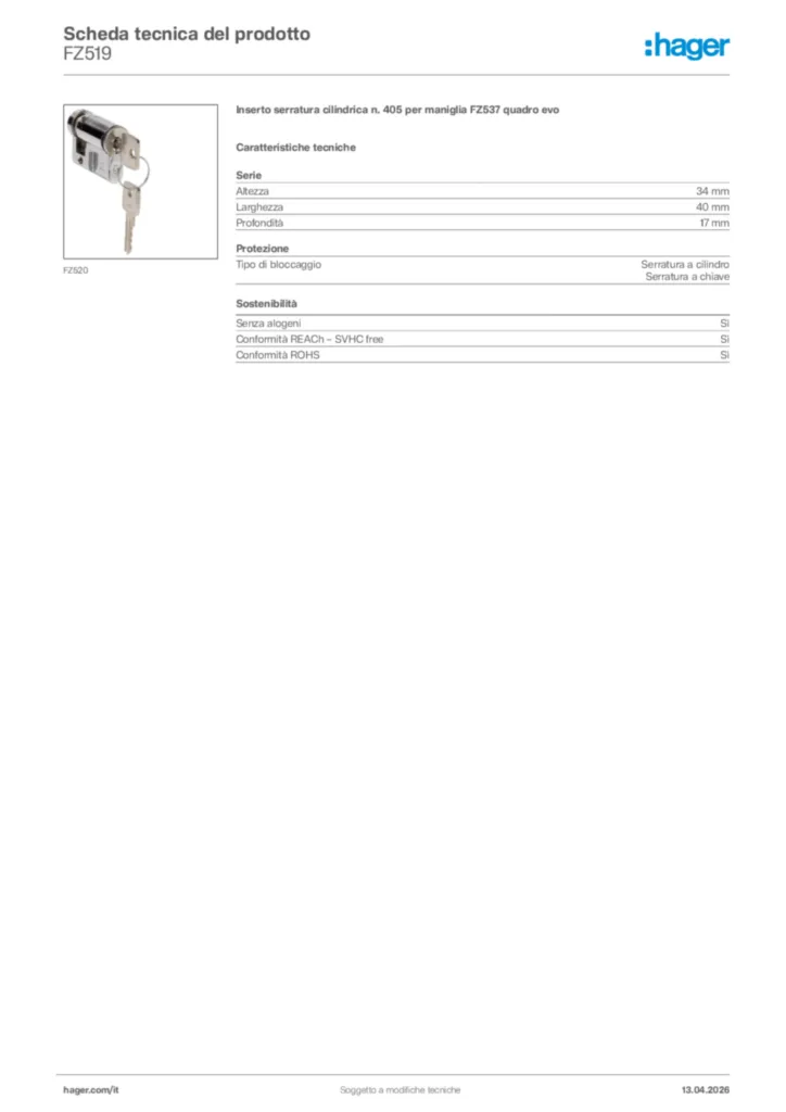Immagine Hager Scheda tecnica del prodotto FZ519 | Hager Italia