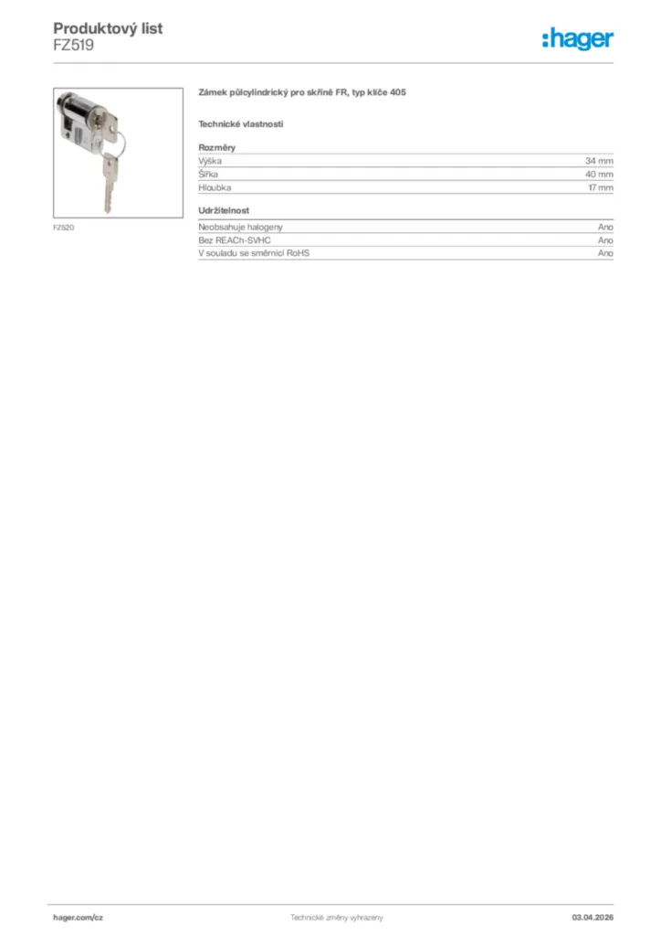 Obrázek Hager Product data sheet FZ519 | Hager