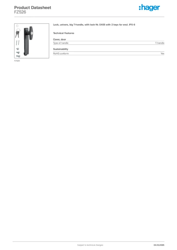 Image Hager Product data sheet FZ526  | Hager Africa