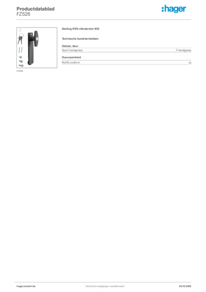 Afbeelding Hager Productdatablad FZ526 | Hager Belgium