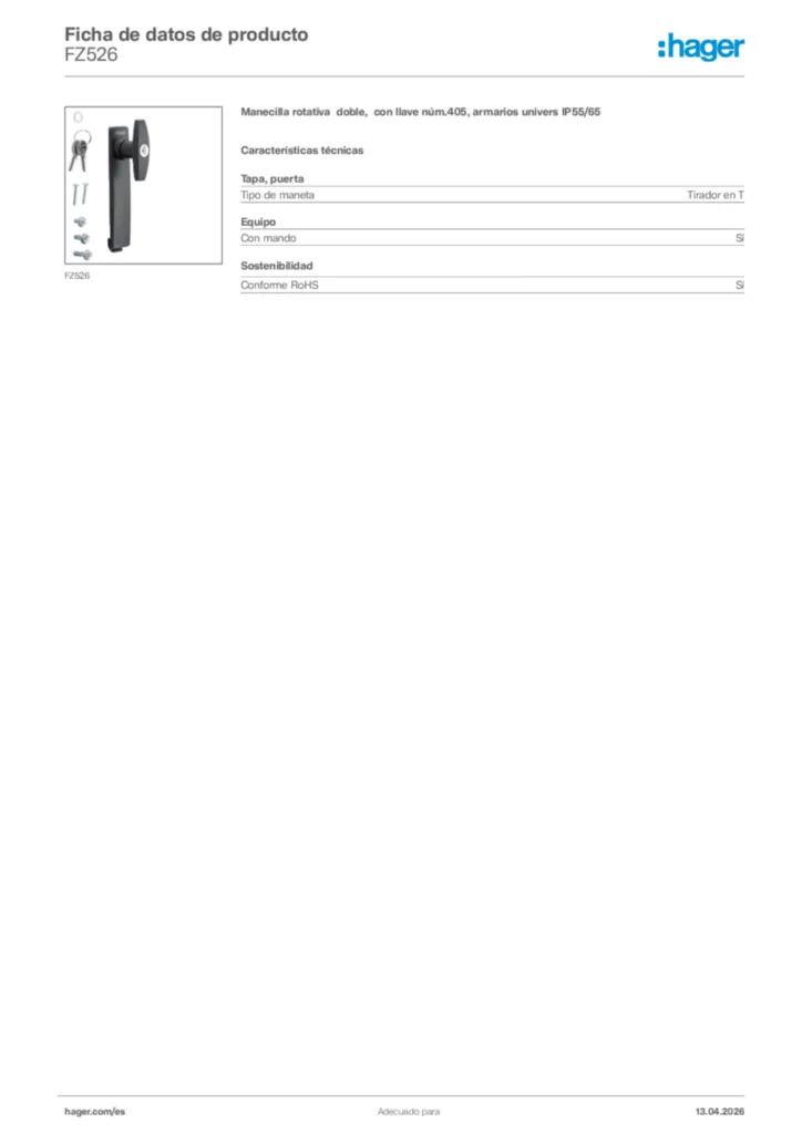 Imagen Hager Ficha de datos de producto FZ526 | Hager España