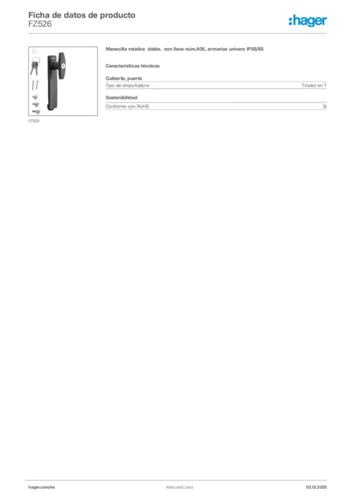 Imagen Hager Ficha de datos de producto FZ526 | Hager España