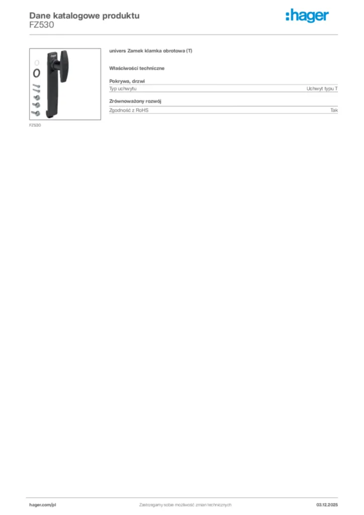 Zdjęcie Hager Karta katalogowa FZ530 | Hager Polska