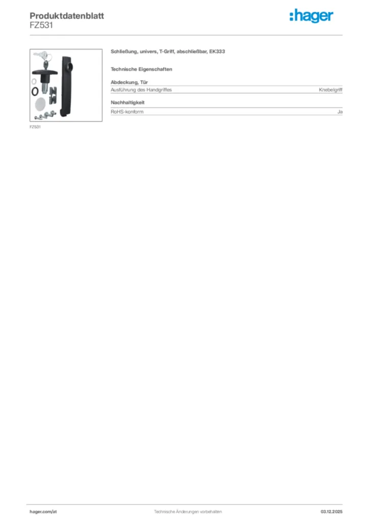 Bild Hager Produktdatenblatt FZ531 | Hager Deutschland
